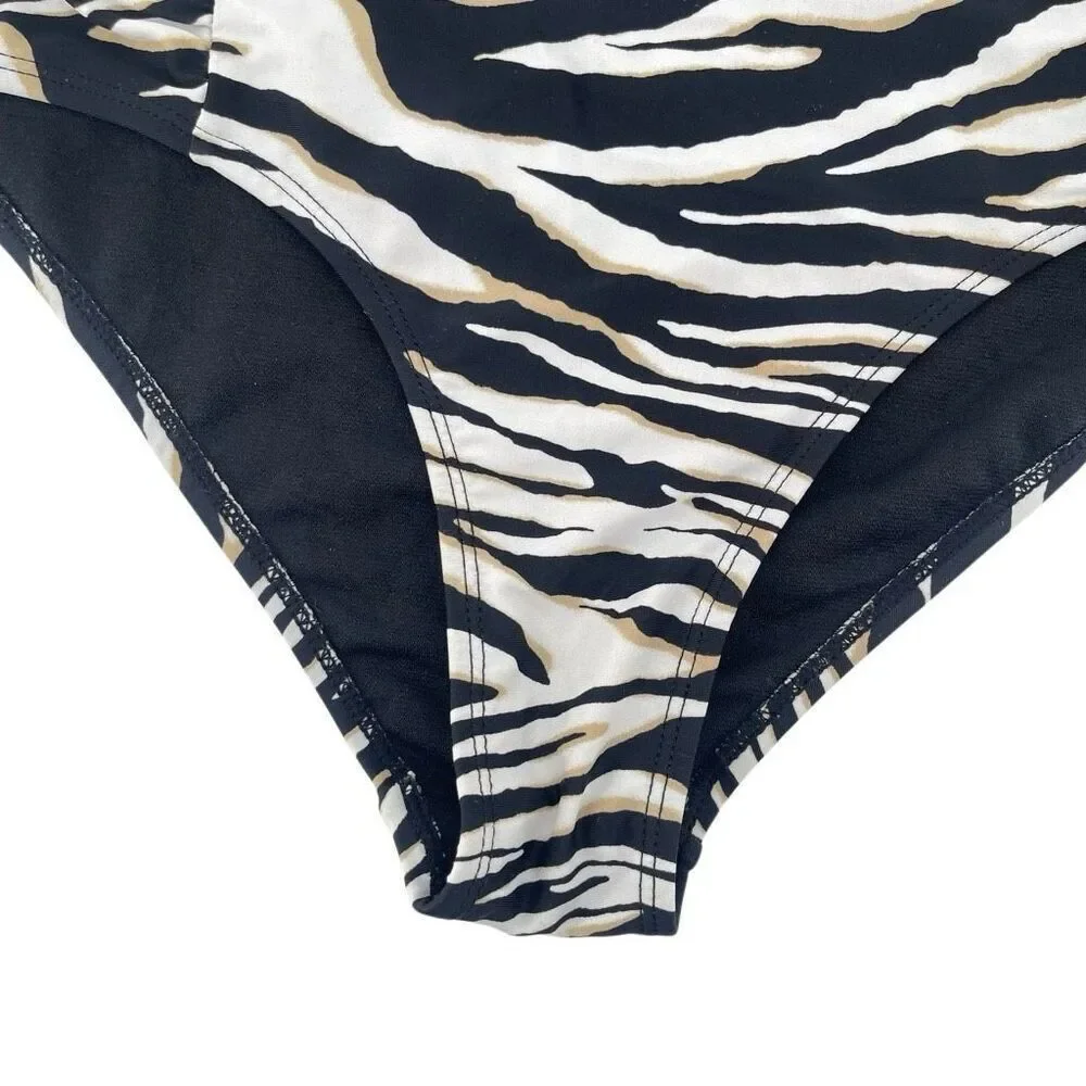 Apollo Swimwear Zebra Print High Waisted Bikini Bottoms Size Medium Ruched Sides